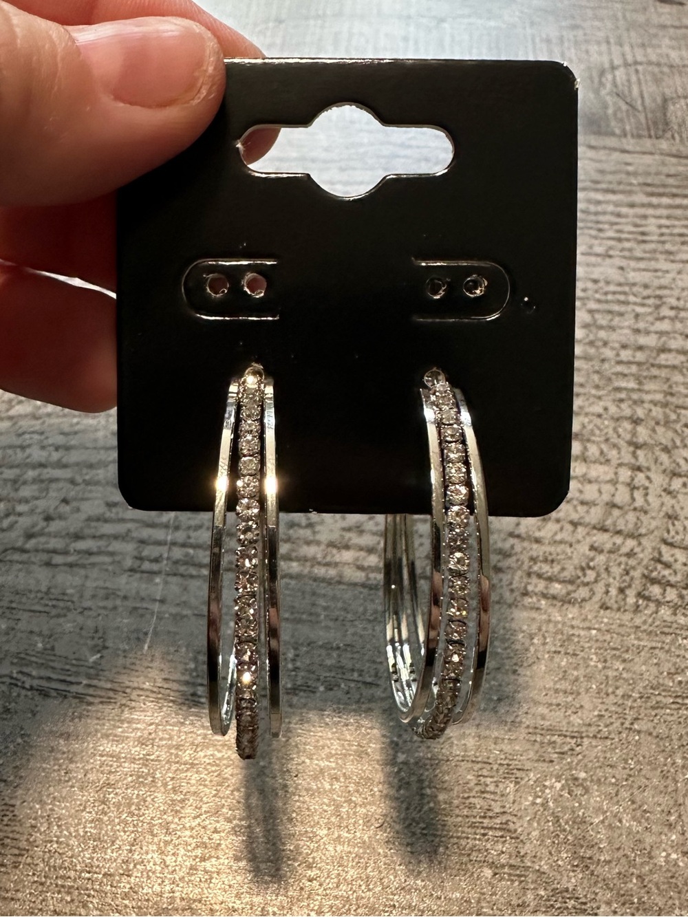 Silver Rhinestone Hoop Earrings New